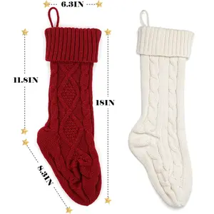 Christmas Stockings Double-Sided Cable Knitted Xmas Stockings Burgundy Red and Cream for Family Holiday Christmas Party Classic Decor