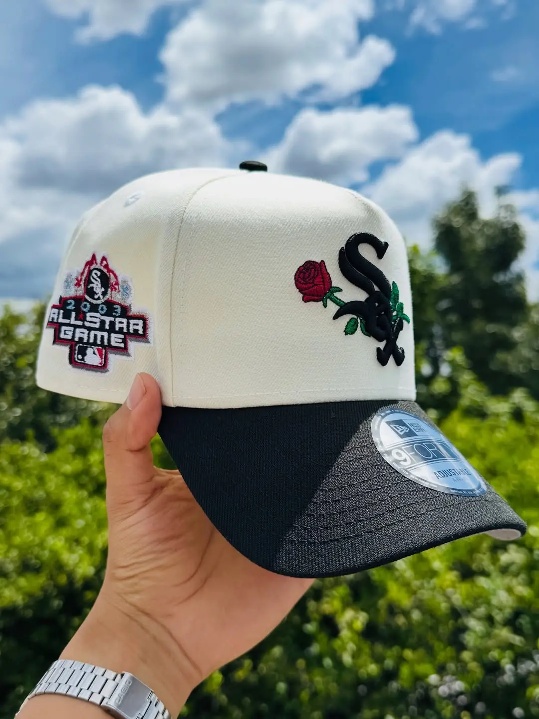 New Era Chicago White Sox MLB Cap White Black Two Tone Embroidered Rose Sox Logo 9FORTY Adjustable Snapback Baseball Hat Streetwear Fashion