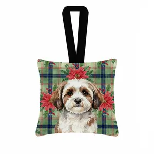 Carolines Treasures WDK8668PO3 3.5 x 3.5 in. Parti-Color Havanese Christmas Poinsettias Hanging Square Fabric Ornament