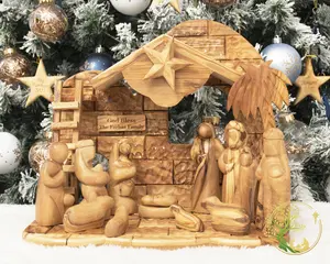 Musical nativity set | Olive Wood Nativity scene from the Holy Land | Christmas holiday decorations