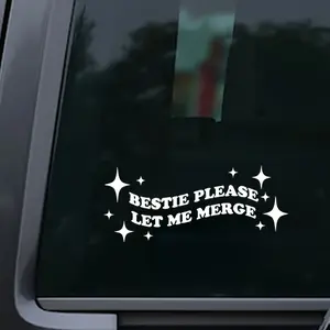 1PC Sweet-Cool BFF-Style “BESTIE PLEASE LET ME MERGE” Car Sticker | For Car Windows, Bodies, Sparkle Star Slogan Decor, Turn Your Ride into Cute Playful Vibe, Bring Eye-Catching Presence to Trips Universal Car Sticker
