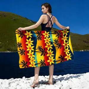 1pcs Tropical Large Soft Beach Towel | Palm Tree and Plumeria Print, Microfiber, Quick-Dry, Super Absorbent, Ideal for Beach Vacations, Pool Parties, Outdoor Picnics, Perfect Gift for Friends and Summer Festivals