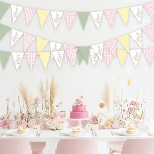 1 Set, Silly Goose Birthday DIY Bunting, Party Decorations, Baby Shower Goose Plaid Banner, Fabric Lace 1st Birthday, Pink Goose Birthday Party Decor, Baby Shower High Chair Wreath For Indoor Outdoor Party Decor, Party Decorations Banners