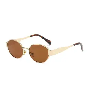 Retro Oval Sunglasses for Women Men - Trendy Gold Sun Glasses - Fashion Metal Frame Shades
