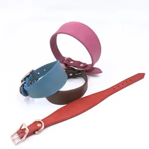 Luxury Genuine Leather Dog Collar Extra Wide Tapered Design for Greyhound Whippet with Buckle Closure Soft Padded Lining Durability