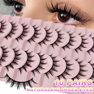 10 Pairs Manga Lashes Natural Look Realistic False Eyelashes Anime Lashes Faux Mink Lashes Wispy Fluffy Spiky 3D Volume Eyelashes Pack Cosplay Fake Eyelashes Look Like Individual Cluster Lashes Strip Lashes,Lashes,Eyelashes,Fake Lashes