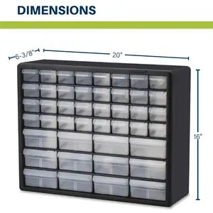 Akro-Mils 44-Drawer Storage Cabinet - Heavy-Duty Plastic Organizer for Garage, Beads, Building Bricks, Teacher Tools & Makeup - 20" W x 6" D x 16" H - Sleek Black Design for Efficient Space Management