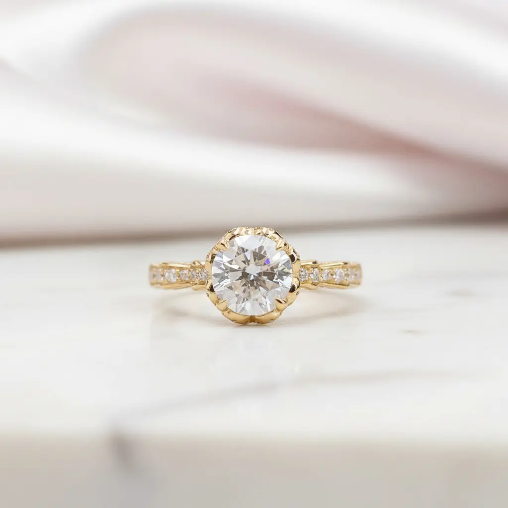 18k Round Cut Diamond Option Vintage Art Deco Engagement Ring