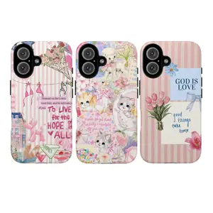 Cute Kawaii Cat Collage Christian Phone Case God Is Love Pastel Pink Floral Aesthetic Protective Cover, Bible Quote Faith Art Style, Trendy Gift for Her, Girl & Women, Cute Cartoon Kitten, Compatible for 7, 8, XS, 11, 12, 13, 14, 15, 16, 17, Flower Case