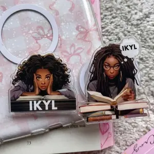 IKYL Black Girl Reader Phone Grip, Melanin Book Lover Pop Grip, Introvert Reader Aesthetic Pop Socket, Bookish Black Woman Phone Holder Gift