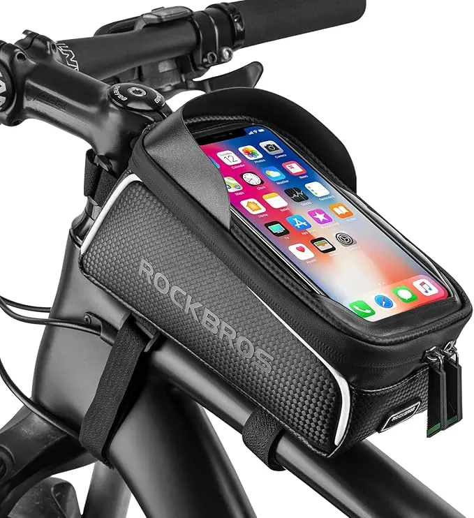 Bike/Bicycle Phone Front Frame Bag, Waterproof, Tube Bag,Cycling Pouch, Bike Accessories for Men Compatible Phone Under 6.5”