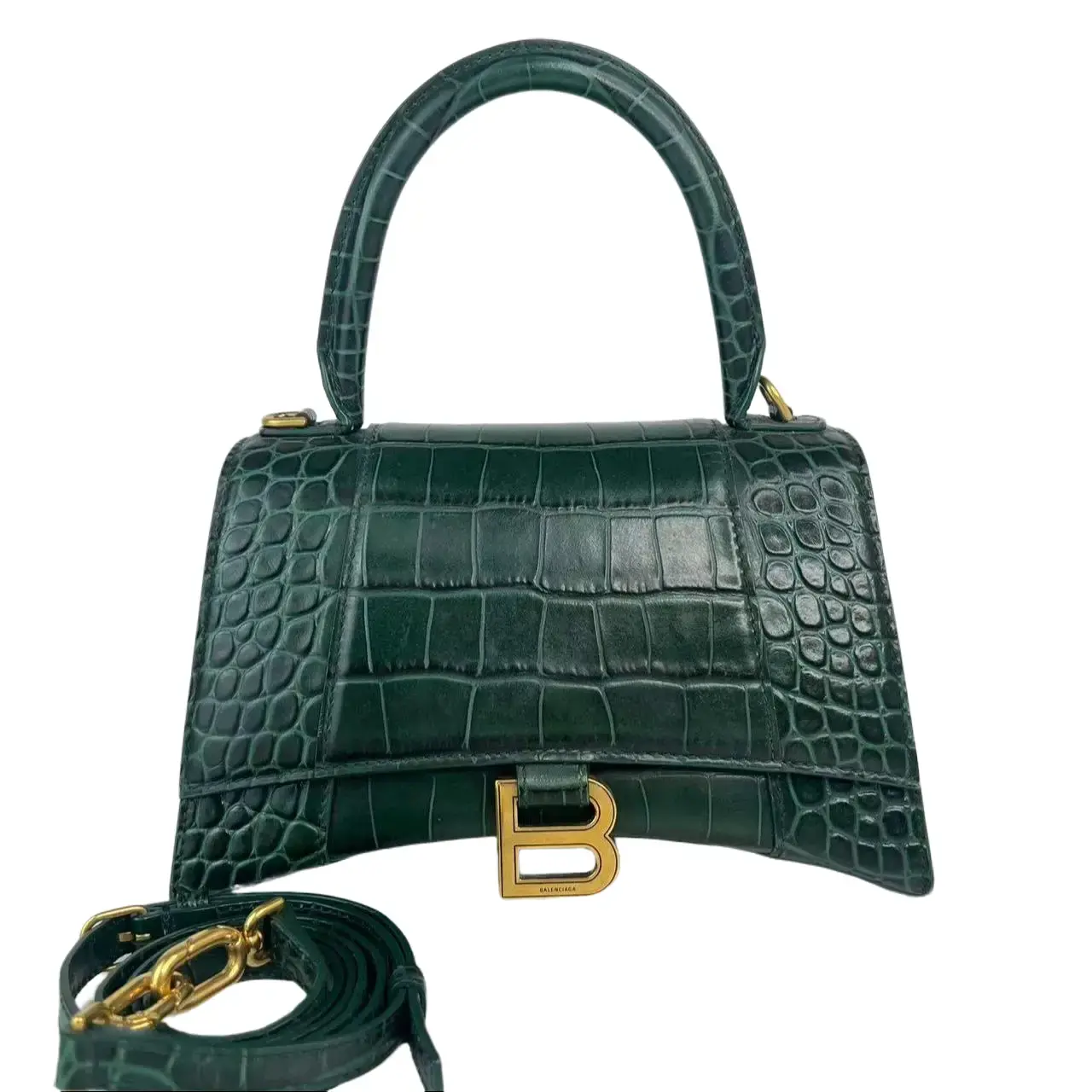 Pre-owned Balenciaga Leather Shoulder bags Green Crocodile Embossed Shoulder Bag Pristine/Very Good Condition, Glamorous & Edgy Styles, Practicality, Free Fast Shipping, No, Luxury