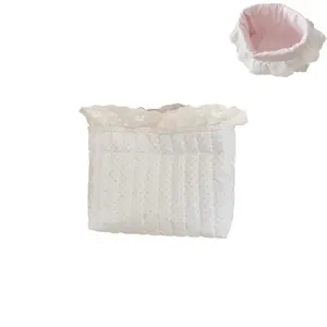 Vintage Lace Ruffled Storage Basket Foldable Fabric Organizer with Cute Bow Decor Aesthetic Bin for Skincare Toys Makeup Cozy Home Storage Solution Lightweight Portable Easy to Use