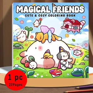 Magical Friends Cute & Cozy Coloring Book for Kids & Adults - 22 Easy Kawaii Themes Fantasy Creature Pages, 120gsm Thick No Bleed Paper, Non-Toxic Odorless, Glue Binding, Perfect for Stress Relief and Relaxation