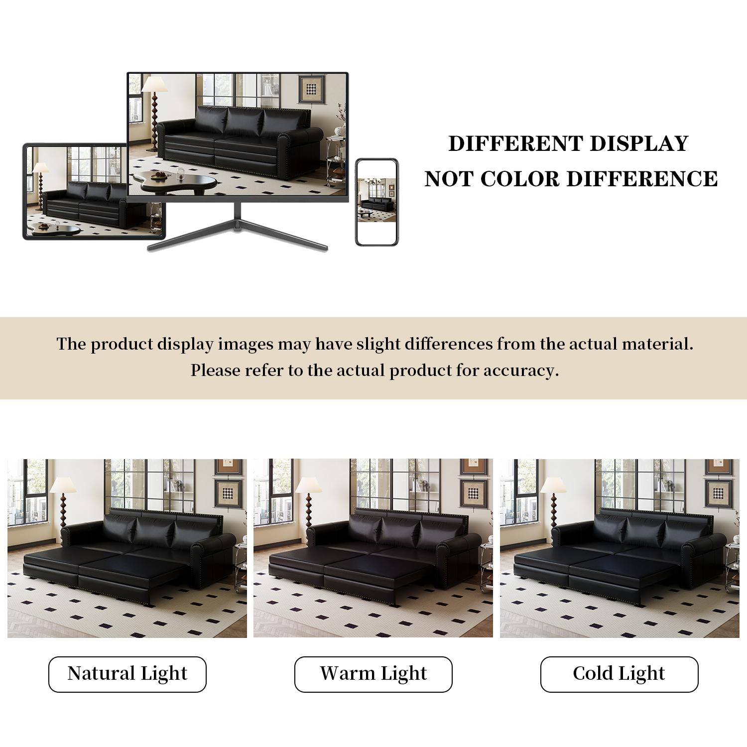 Chesterfield Sofa 93.7" King Pull Out Sofa Bed 3-in-1 Faux Leather Convertible Sleeper with Nailhead Trim Rolled Arm Multi-Functional Living Room Couch