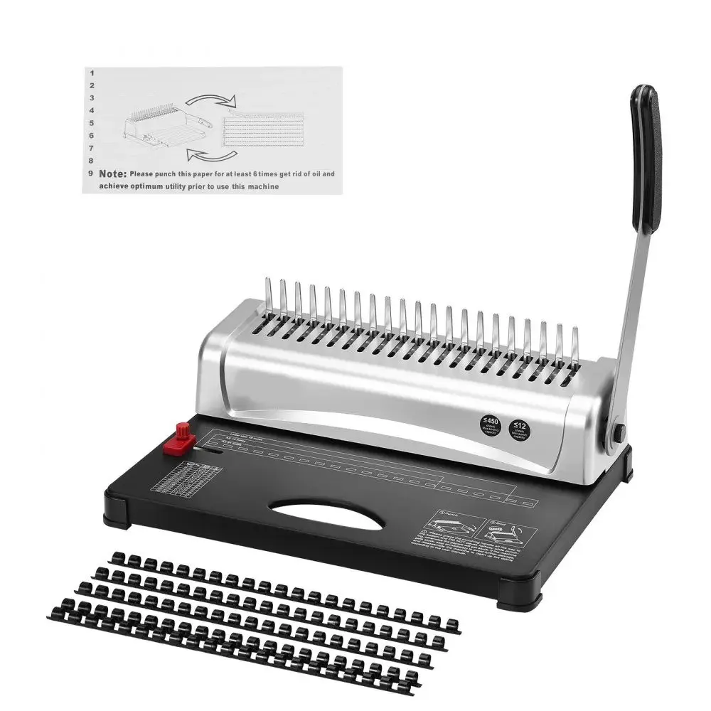 Binding Machine, Comb Binding Machine 21-Holes Binding 450 Sheets, Book Binder Machine with 100 PCS 3/8'' Comb Binding Spines, for Letter Size, A4, A5