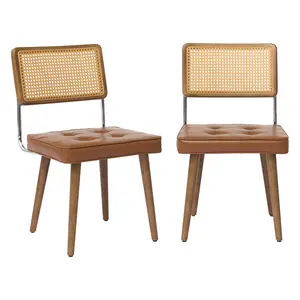 1PC/2PCS Rattan Dining Chairs, PU or soft Upholstered, Tall Cane Backrest And Sturdy Legs, Modern Farmhouse for Dining Room, Kitchen, Restaurant