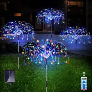 4 /8Pack 120/240 LED Outdoor Solar Garden Lights,  Copper Wire Waterproof Garden Fireworks Lamp with Remote, 8 Modes Decorative Sparkles Stake Landscape Light for Pathway Lawn Decor (Colorful)