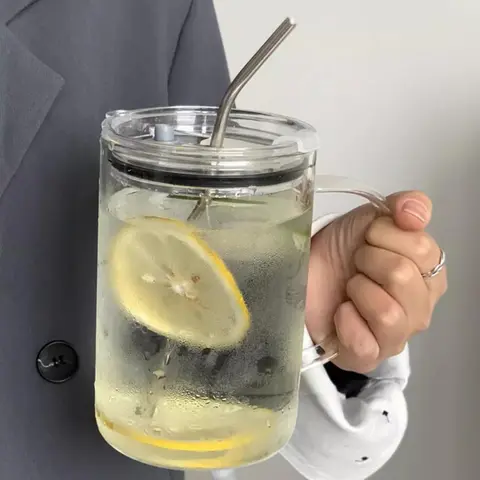 1000ml Large Capacity Glass Water Cup with Straw, Brush & Lid, 1-Count Drinking Tumbler for Home, Outdoor & Travel, Clear Drinkware, Premium Glassware