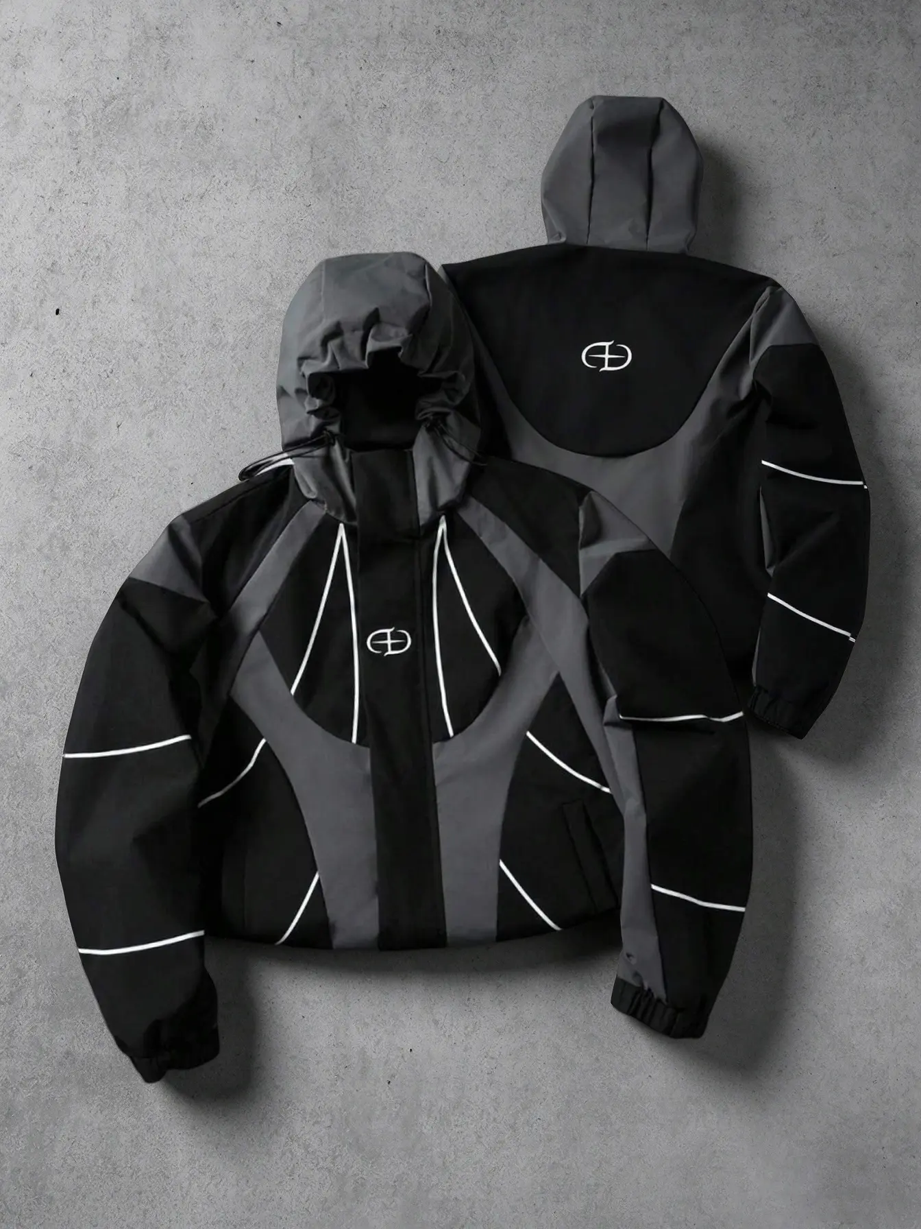 Men's Color Block Techwear Jacket with Adjustable Hood, Line Detail Windproof Cyberpunk Streetwear, Casual Outerwear with Pockets, Futuristic Windbreaker for Cycling Hip Hop Daily Outdoor Fashion Wear