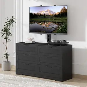 Modern TV Stand with Height Adjustable Mount - 6 Drawer Storage Dresser - Fits 32-80 Inch TVs - Entertainment Console Table for Bedroom or Living Room