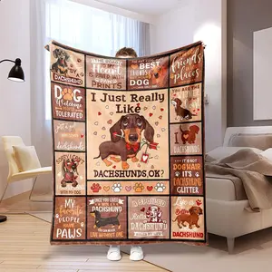 Dachshund Dog Pattern Blanket, Slogan Print Blanket, 1 Count Soft Comfortable Warm Throw, Warm Nap Blanket for Home Office Travel