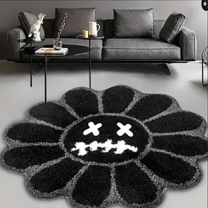Creative Daisy Pattern Rug, 1 Count Gothic decorative rug, creative floral pattern mat, Bohemian style floral carpet, soft and fluffy entrance rug, Soft Texture, suitable for living room, bedroom, and dressing room, unique home decor
