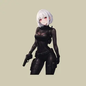 Anime Tactical Black Suit Girl Sticker, Assassin Waifu Vinyl Decal for Laptop, Water Bottle, Car Window & Gaming Setup