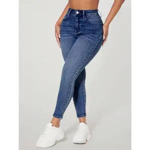 High-Waisted Button-Embellished Skinny Stretch Distressed Y2K Jeans Fleece-Lined Skinny Jeans With Pockets, Autumn & Winter  Thickened Denim you  recute  jeans