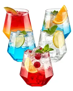 40 PCS Clear 9 Oz 12 Oz Plastic Wine Whiskey Glasses, Diamond Stemless Unbreakable Disposable Wine Glasses for Parties, Ideal for Weddings, Christmas, Halloween,Holidays,pool party,Daily Use