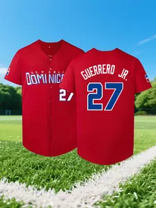 Dominicana #27 Baseball Jersey - Men Women Classic Vintage Embroidery Sportswear, Baseball Shirt, Breathable Short Sleeve Cardigan for Outdoor Sports & Casual Wear (Black/White/Red)
