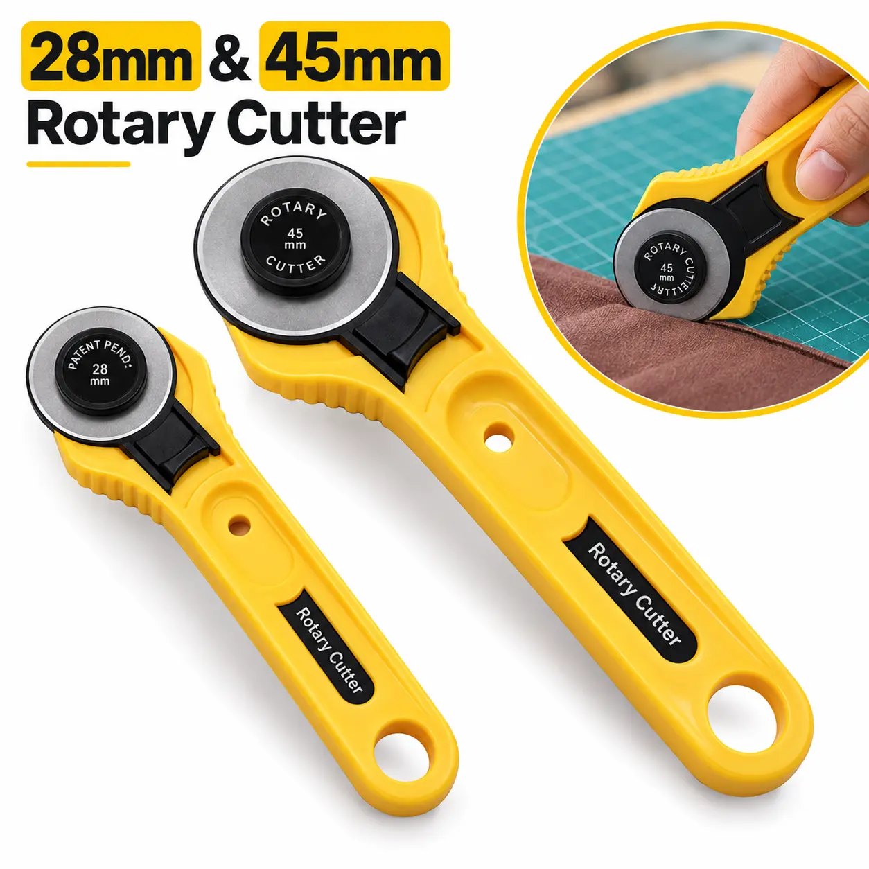 Rotary Cutter for Fabric, 28mm 45mm Quilting Cutting Tool for Sewing, Patchwork, Leather, Felt & Paper, Handheld Fabric Cutter
