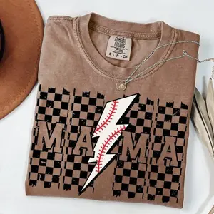 Comfort Colors Comfort Colors Baseball Game Day Shirt, Retro Checkered Lightning Baseball Tee, Digital Design Cotton Graphic Tees Funny Shirt Tee ,Full Colors Comfort T-Shirt Top