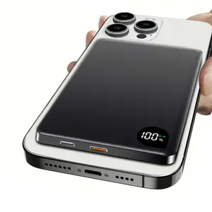 Ultra-Thin Magsafe Portable Charger, 5000mah Magsafe Battery Pack for iPhone 17 Air, Type C Fast Charging, LED Display, Ice