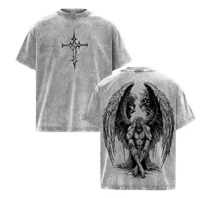 Tormented Angel T-Shirt Washed , Fallen Dark Angel Oversized Tee, Gothic Angel of Despair Shirt, Heavyweight Cotton Washed Heaven and Hell Streetwear Angel vs Demon Art Jesus Apparel Christ the Savior