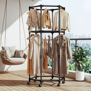 Laundry Rack Hexagonal Drying Stand for Clothes Space Saving Hanger with Multi Level Design for Bedroom Dorm Balcony Outdoor Indoor Use Metal Foldable Storage organizer