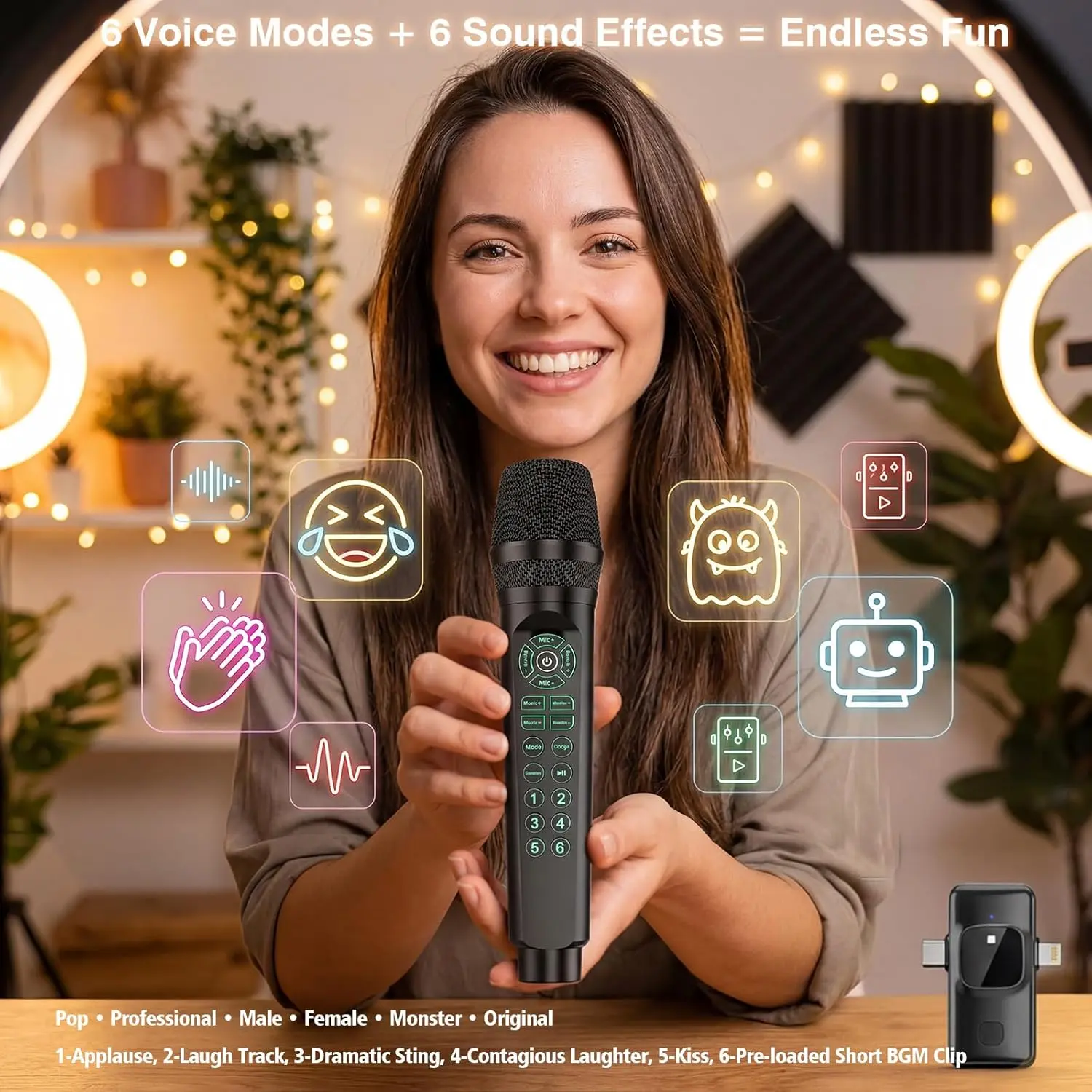 2-in-1 Handheld Microphone Live Sound Card with Bluetooth, Voice