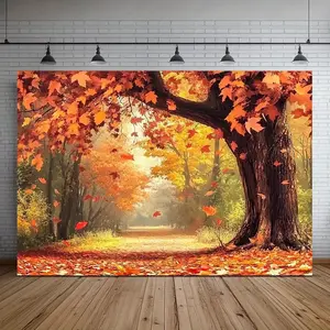 1pc Autumn Forest and Leaves Photography Backdrop - Vibrant Polyester Background for Home Decor, Weddings & Events - Ideal Gift for Photographers, Event Backdrop|Seasonal Decor|Durable Decor Item,