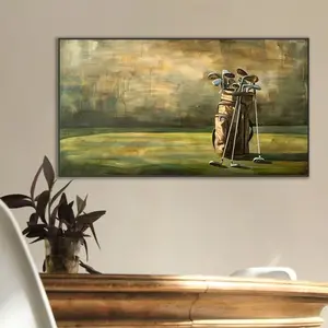 Classic Golf Club Basket Art Poster, Horizontal Landscape Wall Decor for Living Room, Office, Man Cave, Athletic Home Decoration Gift for Golfers