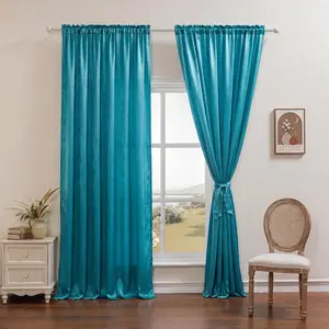 2 Piece Luxurious Satin Fabric with Elegant Crinkle Finish, 52x90 Inch Rod Pocket Curtains, Soft Textured Teal Window Curtains, Light Filtering Drapes for Home Interior Decoration DA01