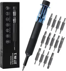 Portable 27-in-1 Pen Screwdriver Set, Black Pull-Out Shell, CRV Steel Precision Bits, Mini Repair Tool for Computer, Home Appliance, Toy & Car Model Maintenance outdoorfun