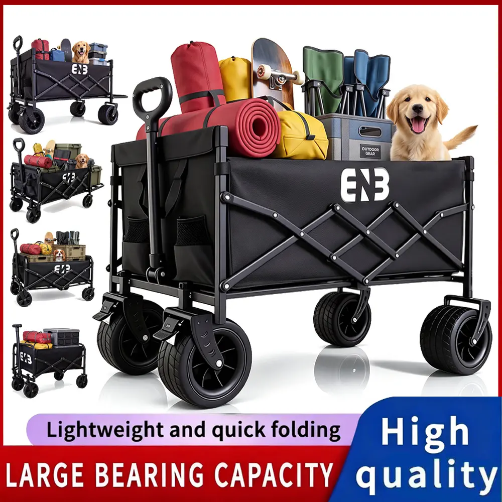 ENB Lightweight Compact Fold-Up Wagon, High-Quality Heavy Load Cap. Portable Cart for Outdoors, Ideal for Transporting Gear