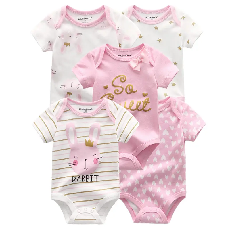 New Style Newborn Baby clothes 5 PCS 100% Cotton Cartoon Pattern Cute Soft and Comfortable Short-Sleeve Girl Bodysuit