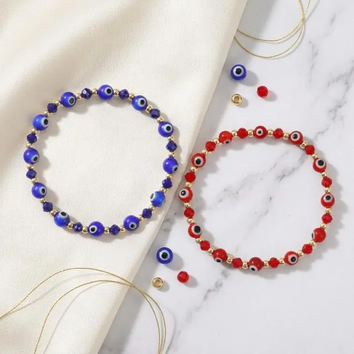 Matching Evil Eye Bracelet Beaded Friendship Jewelry for Couples and Best Friends Red Blue Nazar Amulet Dainty Y2K Preppy Aesthetic Gift for Bestie Boyfriend Girlfriend