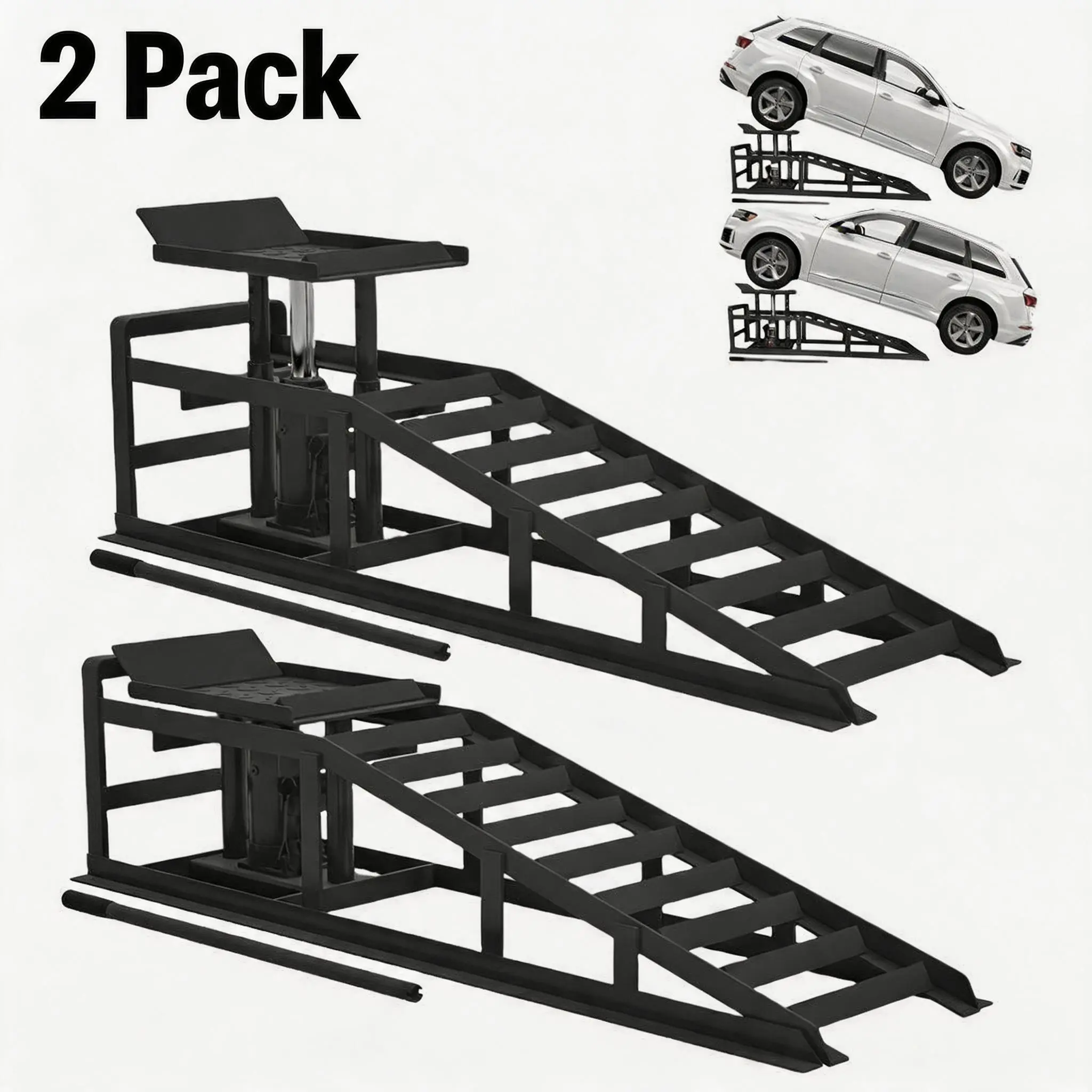 [Football Fan SeasonDeal] New Upgraded 2 Pack Hydraulic Car Ramps 5T 10000lbs Low Profile Car Lift Service Ramps Truck Trailer Garage,Height Hydraulic Vehicle Ramps, Ideal Birthday Gifts for Women Men Friends