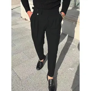 Men's Solid Color Suit Pants, Slim Fit Business Comfy Trousers for Work Office, Fashion Men's Clothes for Summer, Formal Menswear(Sheet)