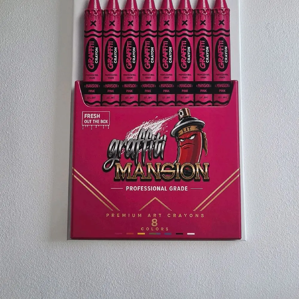 "Pink Crayon Box Collection" Graffiti Theme Crayons Art Canvas Wall Art - 1-of-a-Kind Wood Frame Print, Living Room Home Decoration Gift by The World Famous Graffiti Mansion