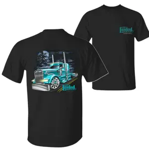 Stay Loaded Truck T-Shirt – Black Graphic Tee Featuring Teal Semi Truck Night Road Design, Trucker Shirt for Drivers and Truck Lovers