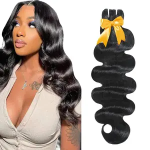 Human Hair Bundles Body Wave 100% Unprocessed Brazilian Virgin Hair 12A Quick Weave Bundles Real Hair Extensions Natural Black 24 Inch Strong Double Machine Weft Tangle-Free for Women