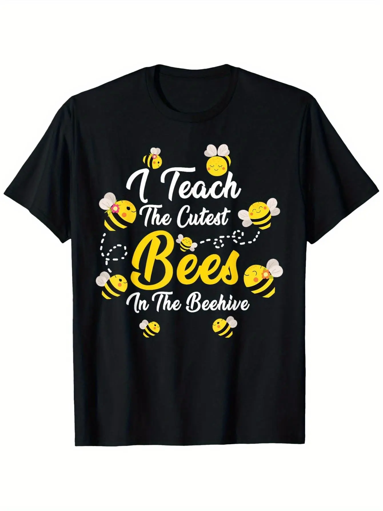 Cute I Teach The Cutest Bees in The Beehive Teache unisex soft cotton short sleeve t shirt, vintage graphic casual tee for men women teens, perfect birthday holiday gift for camping travel gym daily street  wear